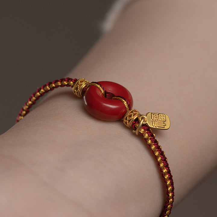 Buddha Stones Natural Cinnabar Peace Buckle Fu Character Charm Blessing Braided Bracelet - image 7