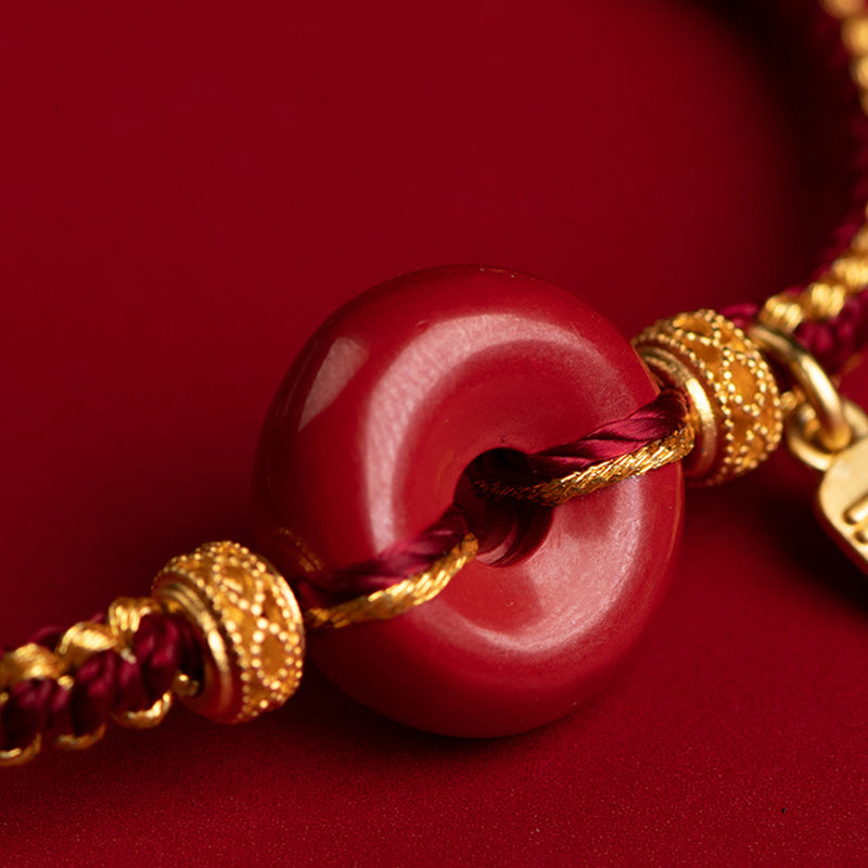 Buddha Stones Natural Cinnabar Peace Buckle Fu Character Charm Blessing Braided Bracelet - image 5