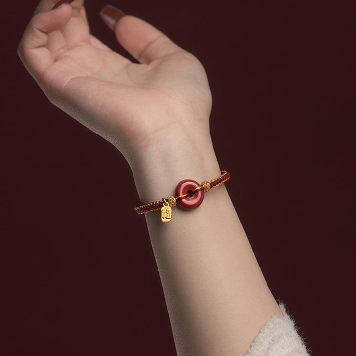 Buddha Stones Natural Cinnabar Peace Buckle Fu Character Charm Blessing Braided Bracelet - image 8