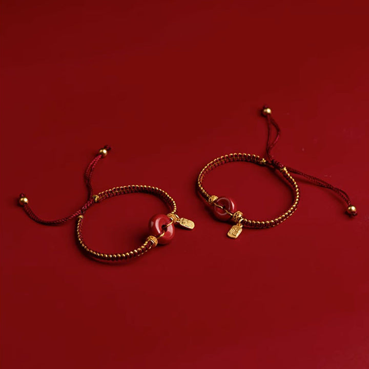 Buddha Stones Natural Cinnabar Peace Buckle Fu Character Charm Blessing Braided Bracelet - image 9