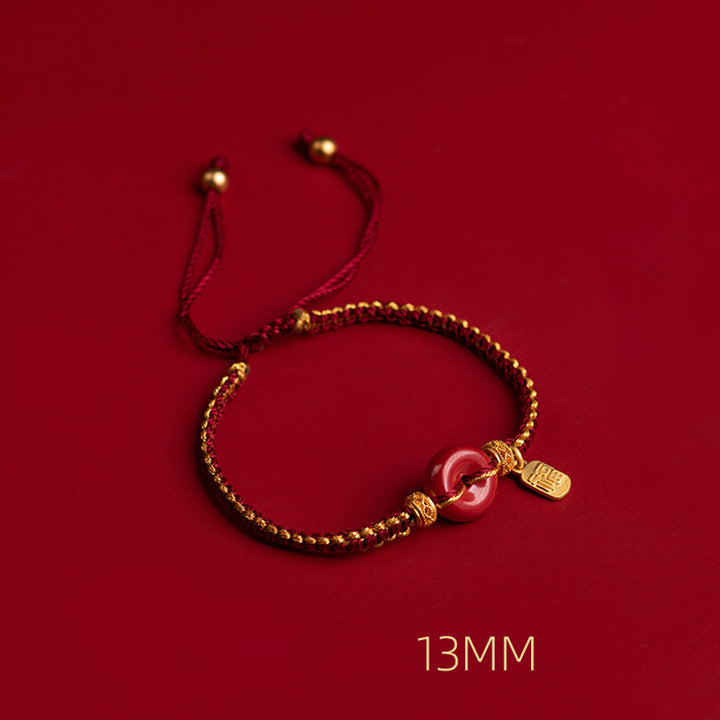 Buddha Stones Natural Cinnabar Peace Buckle Fu Character Charm Blessing Braided Bracelet - image 10