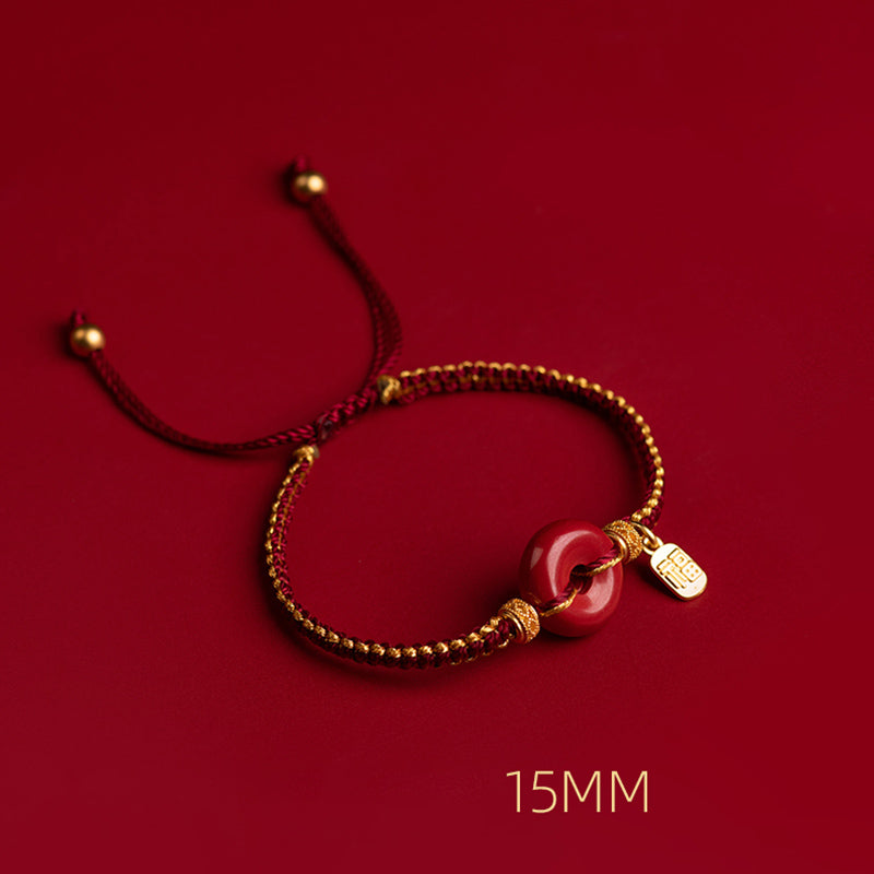 Buddha Stones Natural Cinnabar Peace Buckle Fu Character Charm Blessing Braided Bracelet - image 11