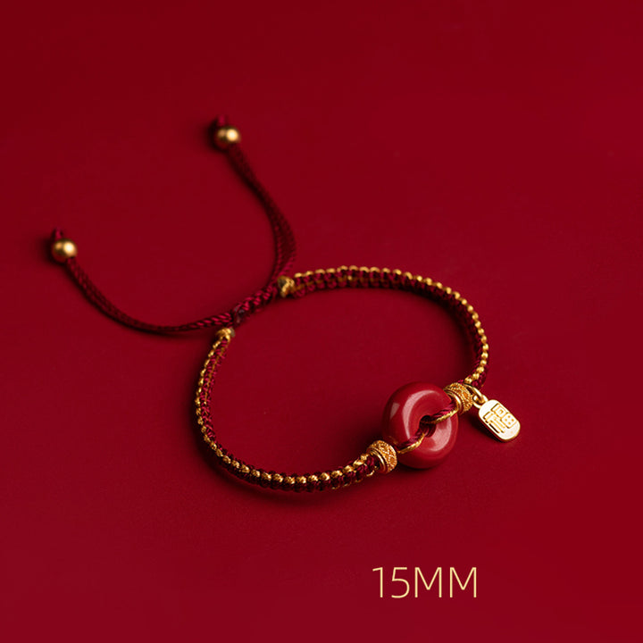 Buddha Stones Natural Cinnabar Peace Buckle Fu Character Charm Blessing Braided Bracelet - image 11