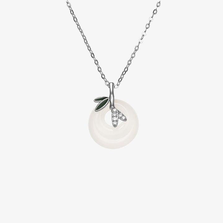 Buddha Stones 925 Sterling Silver Natural Chalcedony Bamboo Leaf Peace Buckle Positive Necklace Pendant - image 6