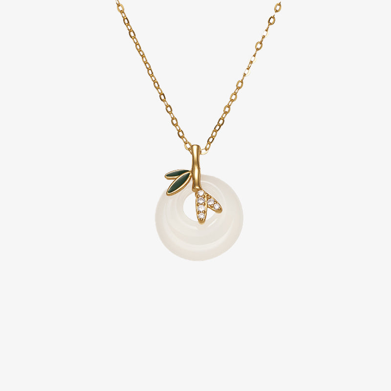 Buddha Stones 925 Sterling Silver Natural Chalcedony Bamboo Leaf Peace Buckle Positive Necklace Pendant - image 4