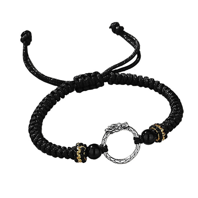 Buddha Stones Handmade 925 Sterling Silver Year of the Dragon Phoenix Peace Buckle Luck Couple Bracelet - image 3