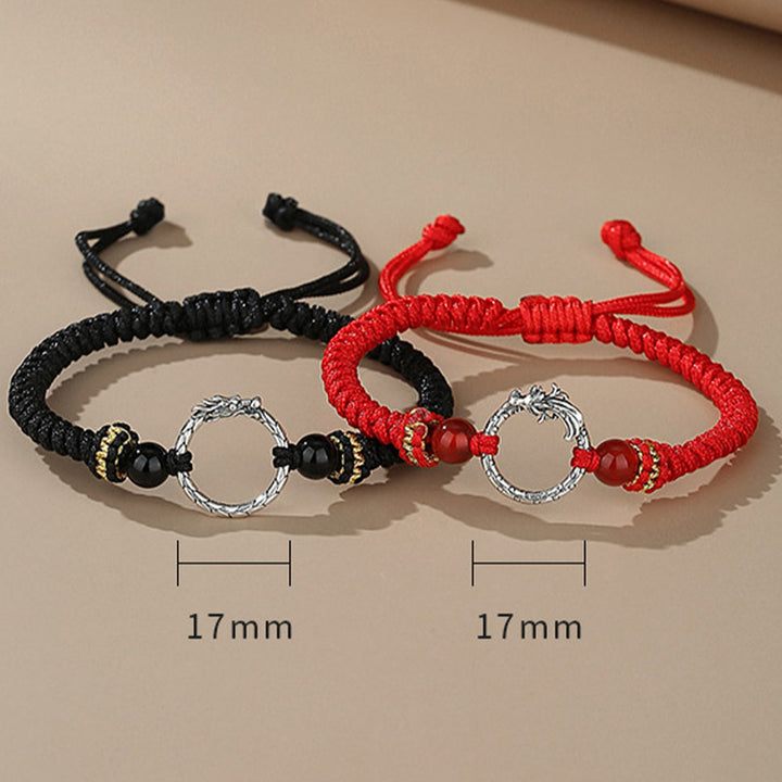 Buddha Stones Handmade 925 Sterling Silver Year of the Dragon Phoenix Peace Buckle Luck Couple Bracelet - image 8