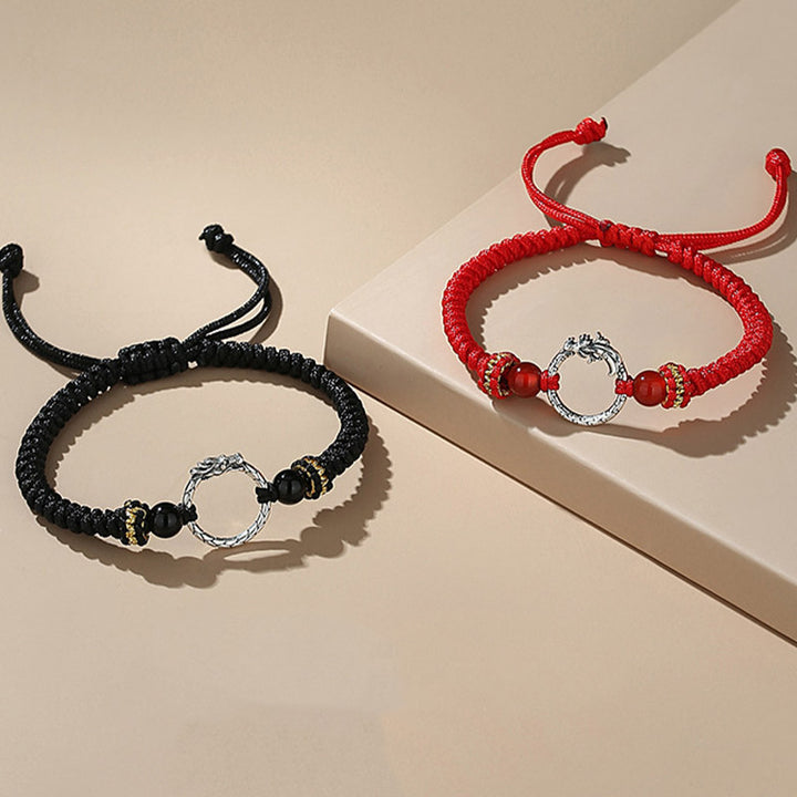 Buddha Stones Handmade 925 Sterling Silver Year of the Dragon Phoenix Peace Buckle Luck Couple Bracelet - image 7