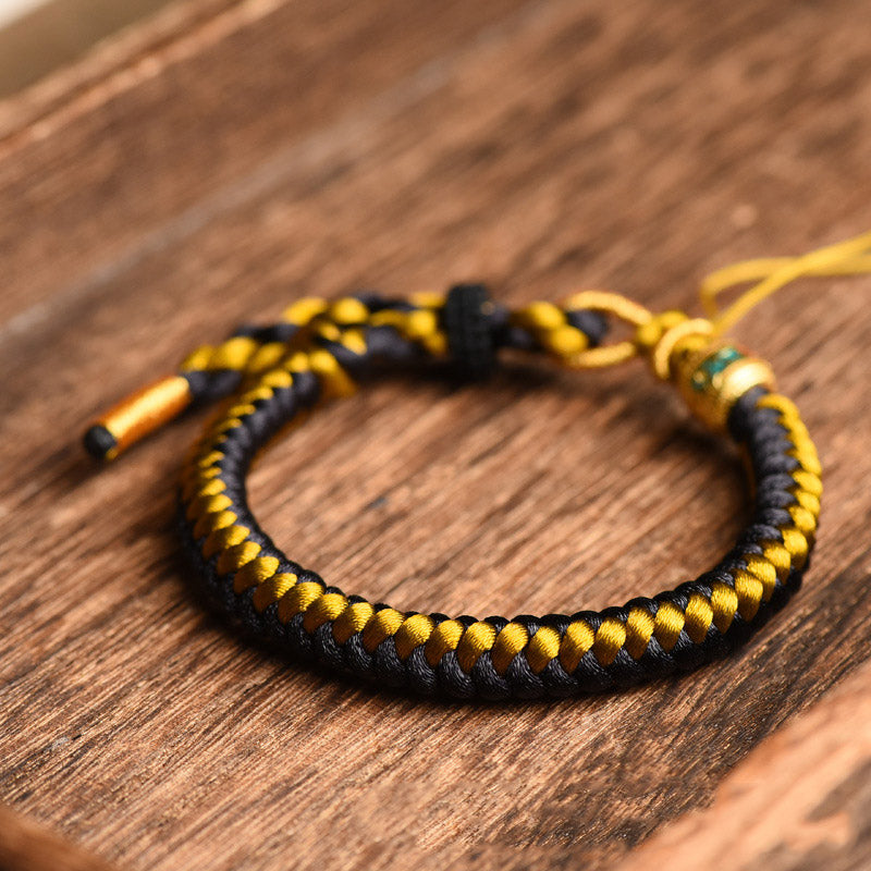 Buddha Stones Handmade Tibetan Black Gold Dragon Scale Rope Om Mani Padme Hum Purity Bracelet - image 3