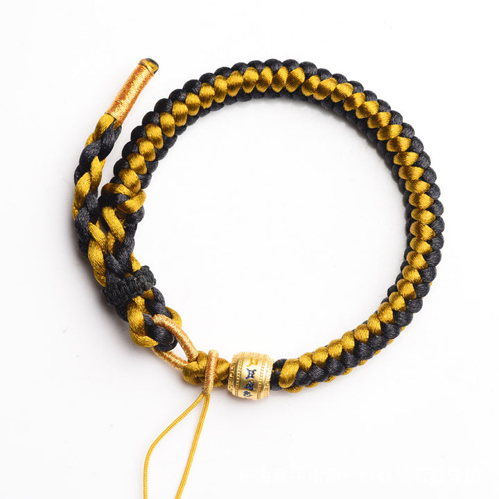 Buddha Stones Handmade Tibetan Black Gold Dragon Scale Rope Om Mani Padme Hum Purity Bracelet - image 6