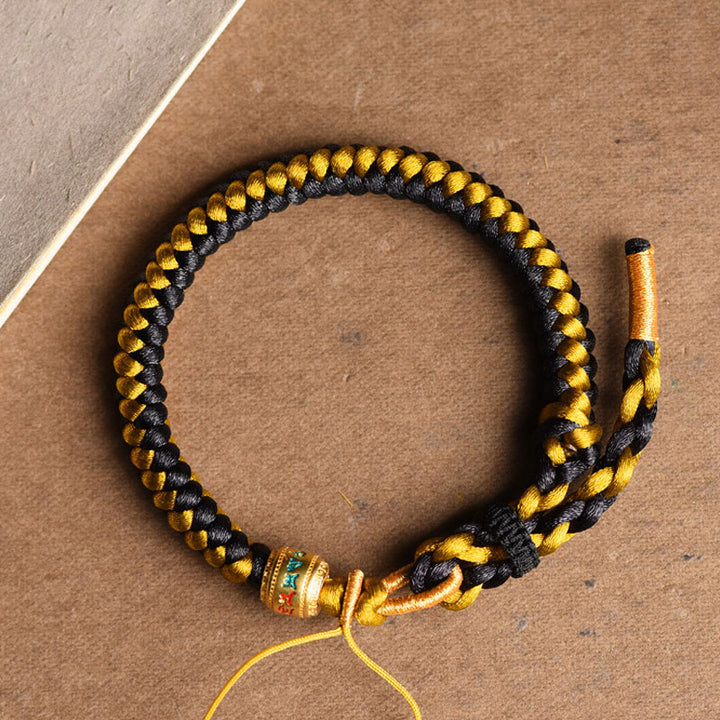 Buddha Stones Handmade Tibetan Black Gold Dragon Scale Rope Om Mani Padme Hum Purity Bracelet - 14-15cm - image 0