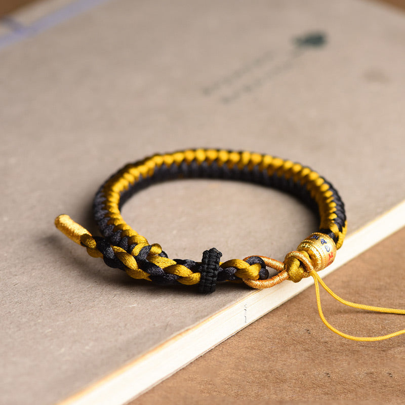 Buddha Stones Handmade Tibetan Black Gold Dragon Scale Rope Om Mani Padme Hum Purity Bracelet - image 4
