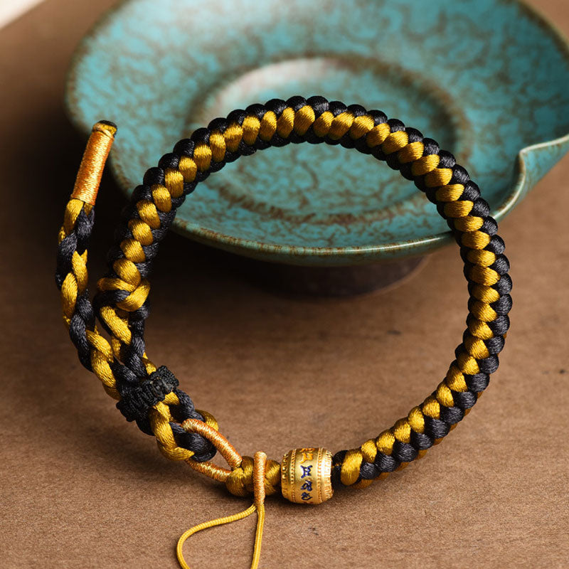 Buddha Stones Handmade Tibetan Black Gold Dragon Scale Rope Om Mani Padme Hum Purity Bracelet - image 1
