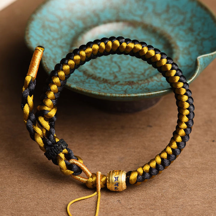 Buddha Stones Handmade Tibetan Black Gold Dragon Scale Rope Om Mani Padme Hum Purity Bracelet - image 1