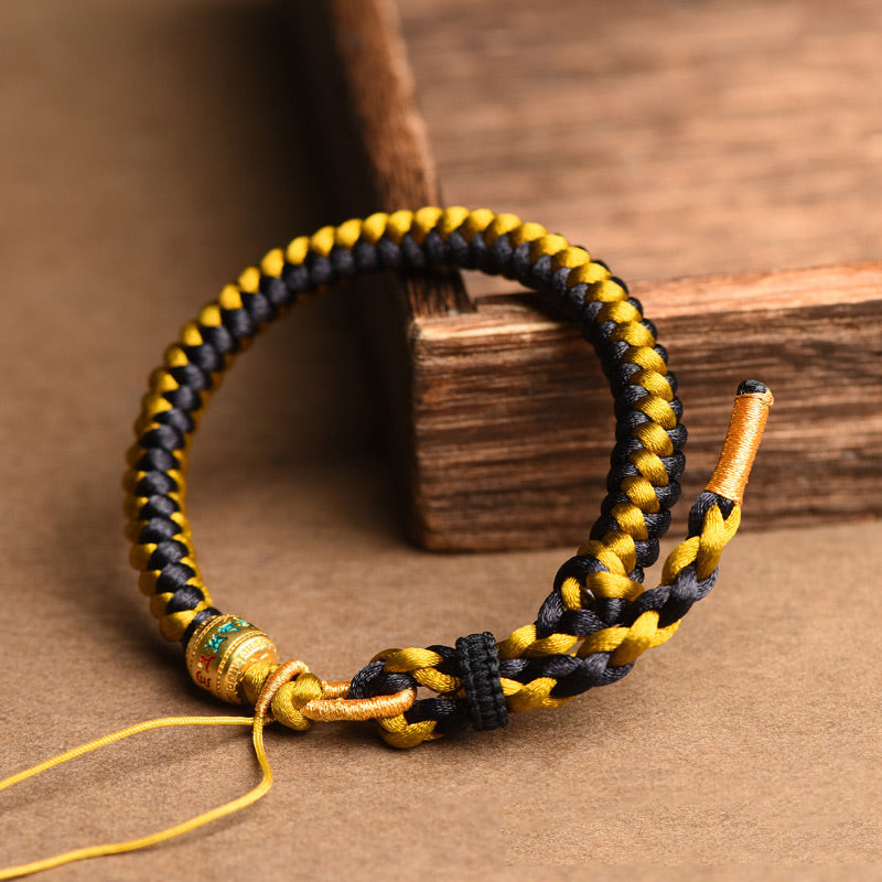 Buddha Stones Handmade Tibetan Black Gold Dragon Scale Rope Om Mani Padme Hum Purity Bracelet - image 2