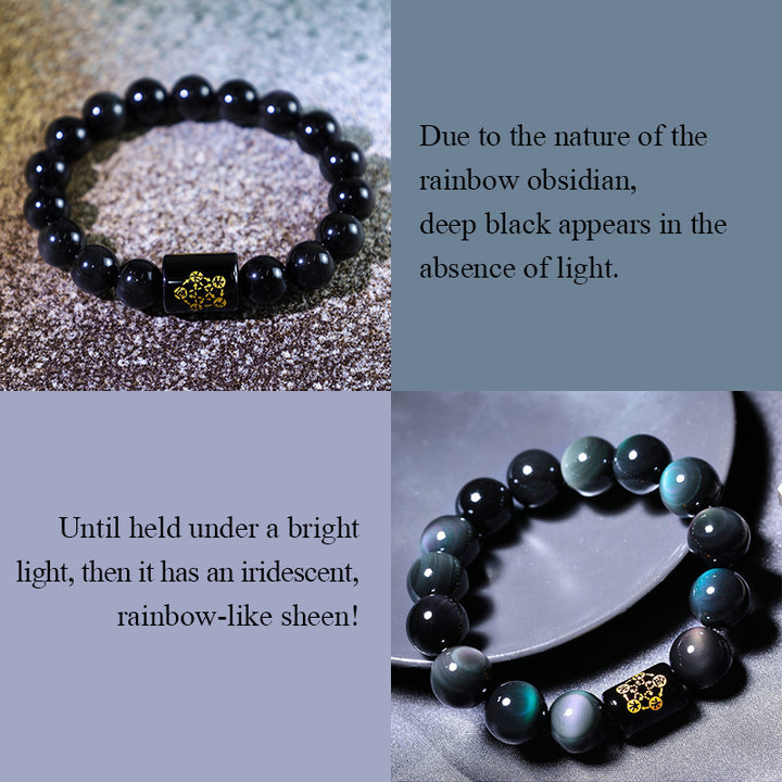 Buddha Stones "Sending Balance and Protection" Rainbow Obsidian Bracelet Includes Gift Message Card - image 14
