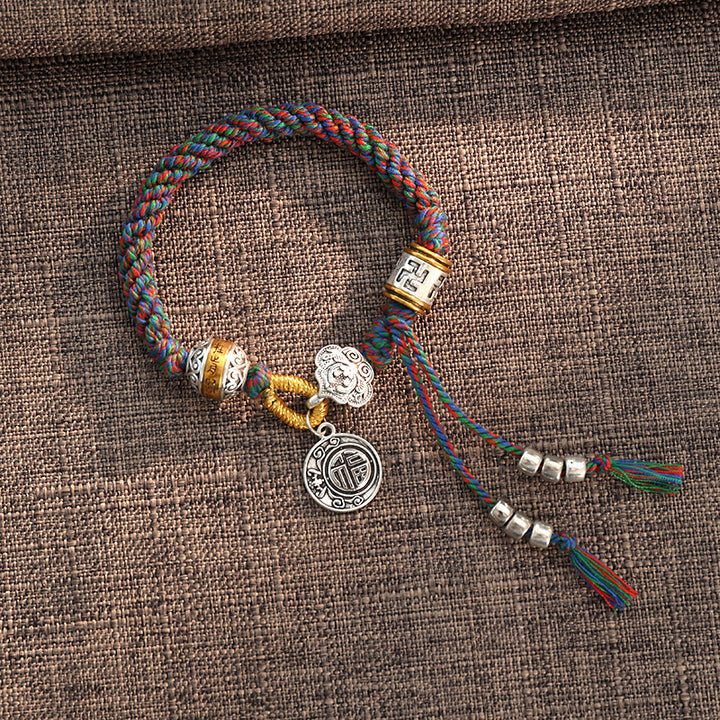 Buddha Stones Handmade Tibetan Om Mani Padme Hum Fu Character Luck Fortune Braided Bracelet - Red Green(Wrist Circumference 14-18cm) - image 6