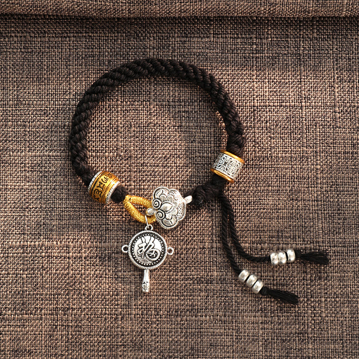 Buddha Stones Handmade Tibetan Om Mani Padme Hum Fu Character Luck Fortune Braided Bracelet - Black(Wrist Circumference 14-18cm) - image 5