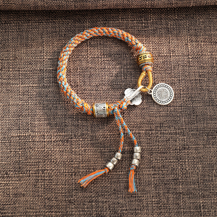 Buddha Stones Handmade Tibetan Om Mani Padme Hum Fu Character Luck Fortune Braided Bracelet - image 2