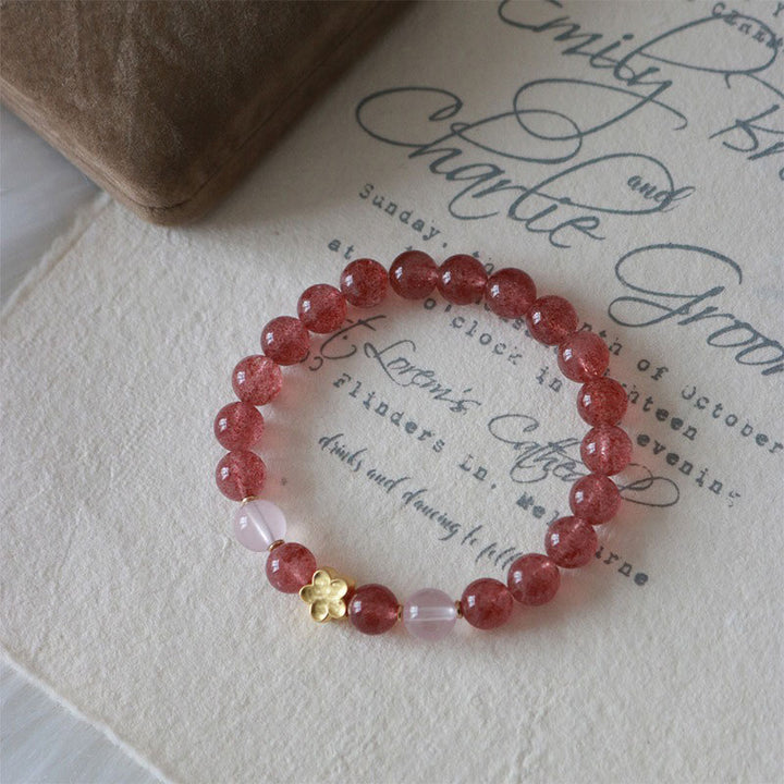 Buddha Stones Natural Strawberry Quartz Peach Blossom PiXiu Attract Fortune Healing Bracelet - image 1