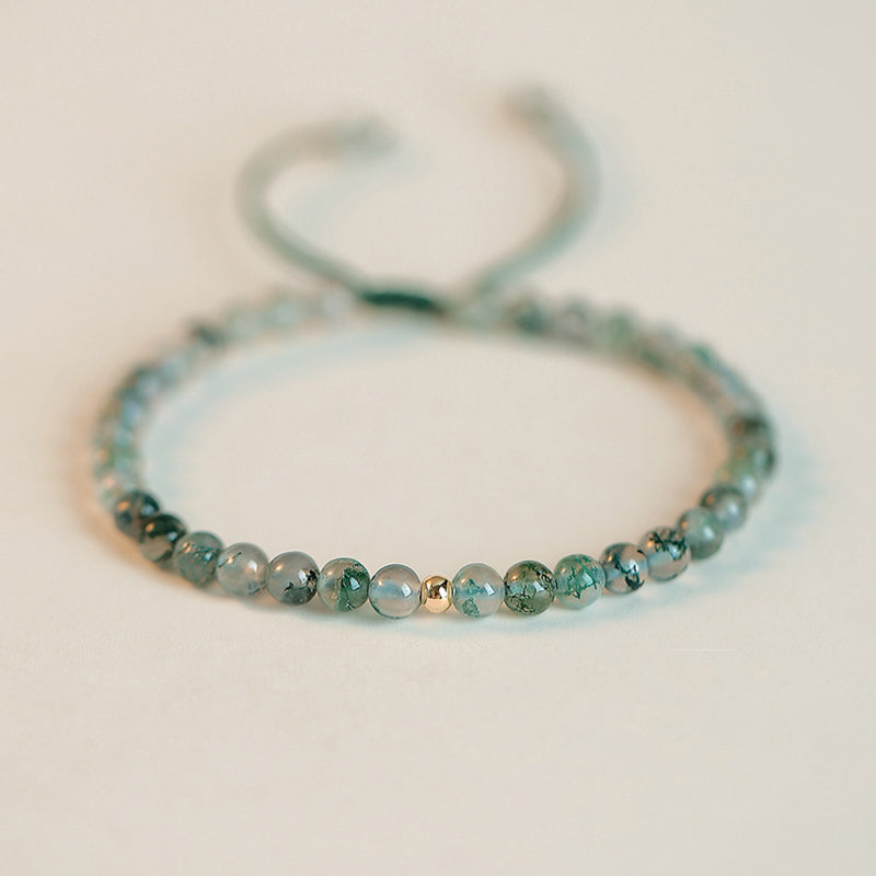 Buddha Stones Moss Agate Lucky Balance Bracelet - Moss Agate&One Golden Bead(Wrist Circumference 14-19cm) - image 8