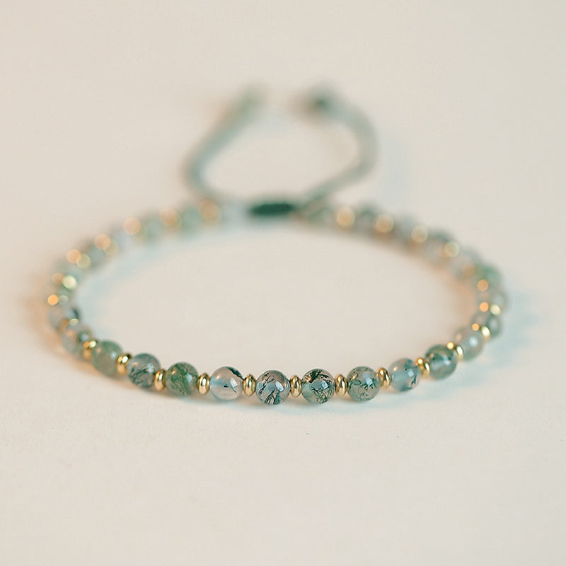 Buddha Stones Moss Agate Lucky Balance Bracelet - Moss Agate&Golden Beads(Wrist Circumference 14-19cm) - image 9