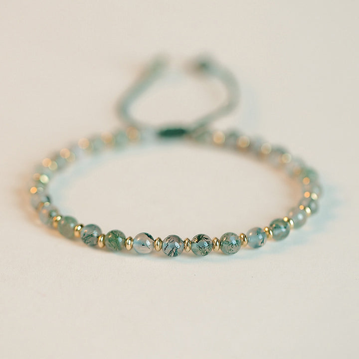 Buddha Stones Moss Agate Lucky Balance Bracelet - Moss Agate&Golden Beads(Wrist Circumference 14-19cm) - image 9