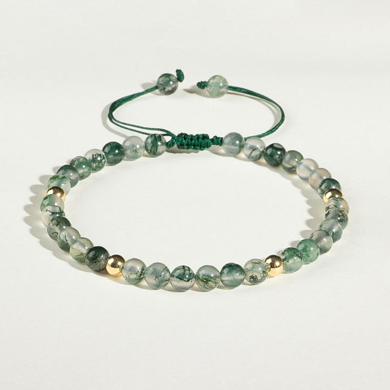 Buddha Stones Moss Agate Lucky Balance Bracelet - 4mm Moss Agate&Golden Beads(Wrist Circumference 14-19cm) - image 0