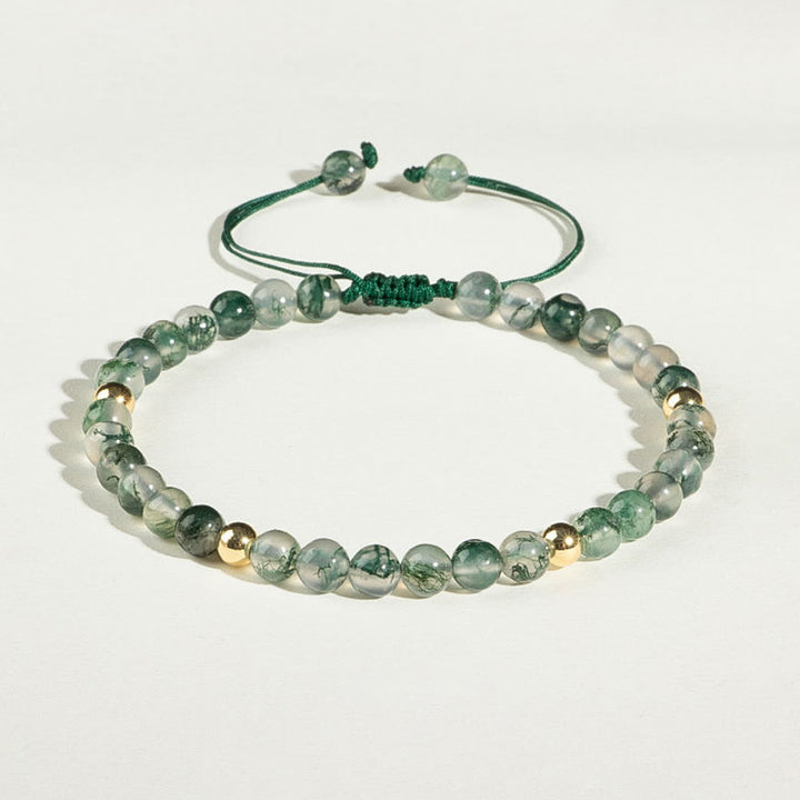 Buddha Stones Moss Agate Lucky Balance Bracelet - 4mm Moss Agate&Golden Beads(Wrist Circumference 14-19cm) - image 0