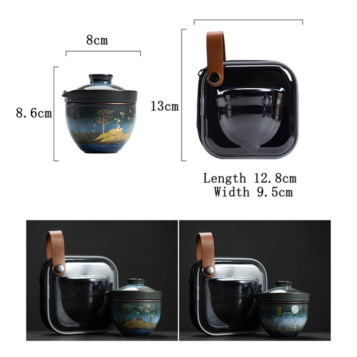 Buddha Stones Ceramic Teacup Deer Mountain Trees Lovely Cat Black Tea Cup With Lid and Bag - image 12