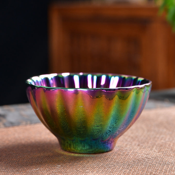 Buddha Stones Lotus Peacock Inlaid Multicolored Chinese Jianzhan Ceramic Teacup Kung Fu Tea Cup - image 3
