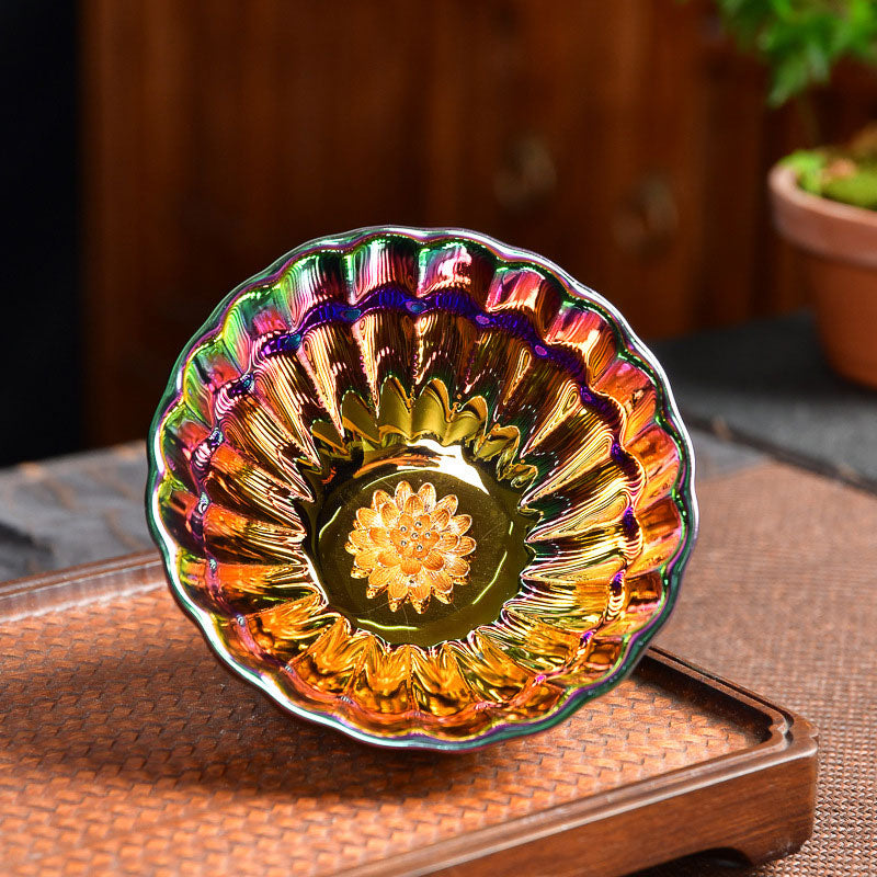 Buddha Stones Lotus Peacock Inlaid Multicolored Chinese Jianzhan Ceramic Teacup Kung Fu Tea Cup - Lotus 9.2cm*5cm*120ml - image 0