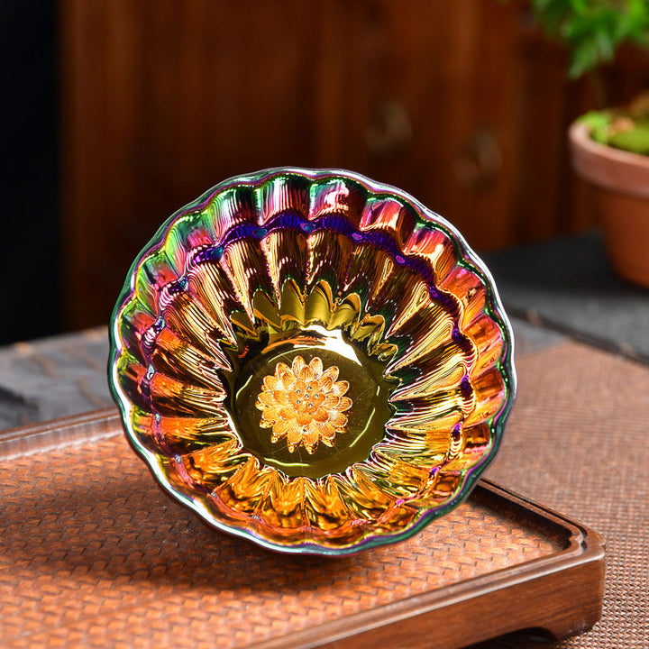 Buddha Stones Lotus Peacock Inlaid Multicolored Chinese Jianzhan Ceramic Teacup Kung Fu Tea Cup - Lotus 9.2cm*5cm*120ml - image 0