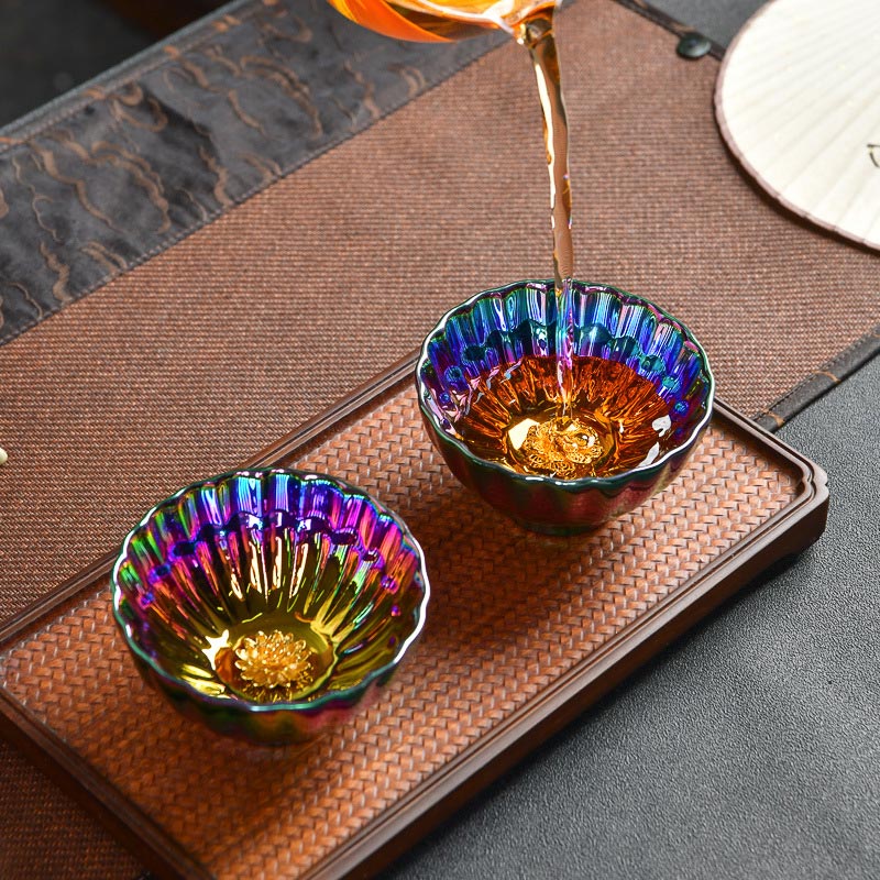 Buddha Stones Lotus Peacock Inlaid Multicolored Chinese Jianzhan Ceramic Teacup Kung Fu Tea Cup - image 1