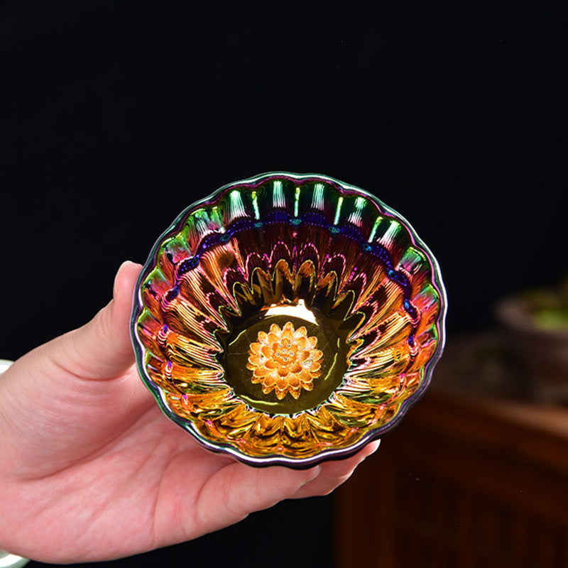 Buddha Stones Lotus Peacock Inlaid Multicolored Chinese Jianzhan Ceramic Teacup Kung Fu Tea Cup - image 4