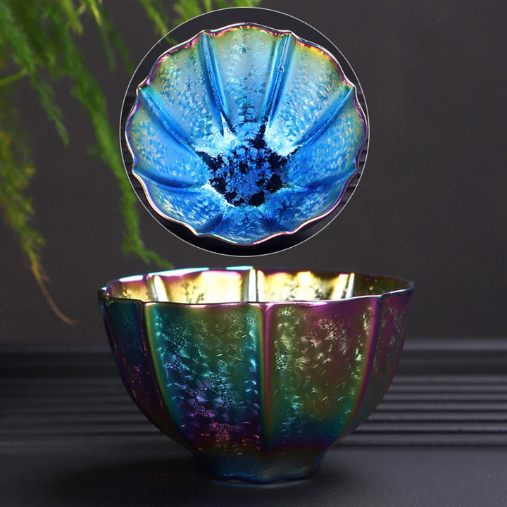 Buddha Stones Rainbow Color Jianzhan Ceramic Teacup Kung Fu Tea Cup Bowl - Colorful Blue Cup 8.5cm*5cm*100ml - image 8
