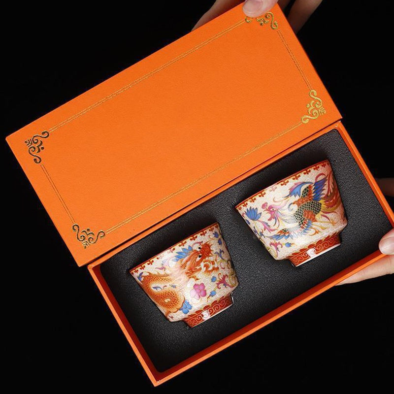 Buddha Stones 2Pcs Dragon Phoenix Ceramic Teacup Kung Fu Tea Cups - image 8