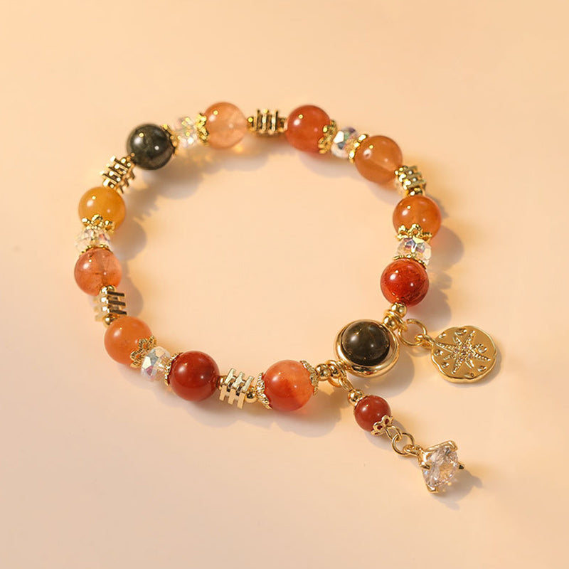 Buddha Stones Natural Multicolored Rutilated Quartz Eight-pointed Star Flower Wealth Bracelet - Rutilated Quartz(Auspiciousness♥Courage)(Wrist Circumference 14-16cm) - image 0