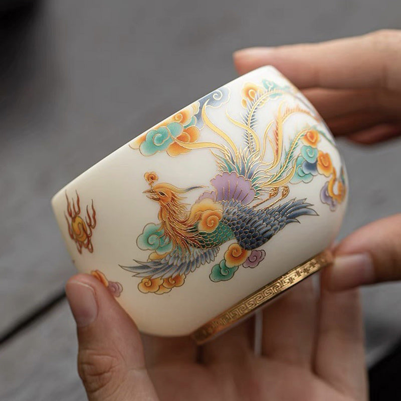 Buddha Stones Dragon Phoenix Auspicious Clouds Ceramic Teacup Kung Fu Tea Cup - Small 8.5cm*6.5cm*150ml - image 0