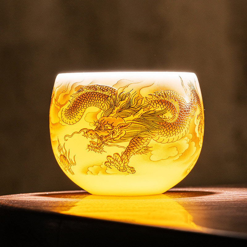 Buddha Stones Dragon Phoenix Auspicious Clouds Ceramic Teacup Kung Fu Tea Cup With Gift Box - image 7