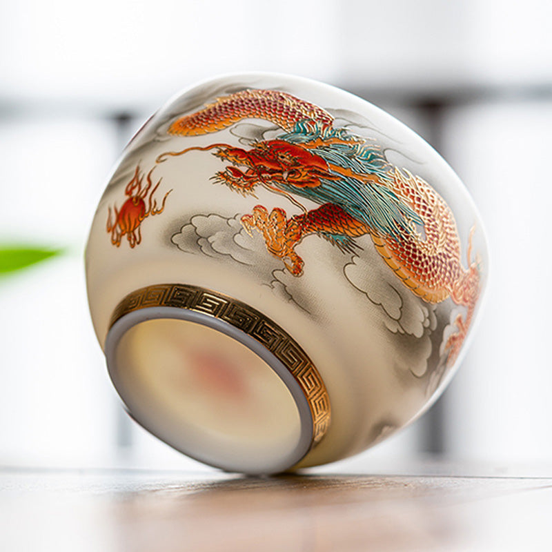 Buddha Stones Dragon Phoenix Auspicious Clouds Ceramic Teacup Kung Fu Tea Cup With Gift Box - image 19
