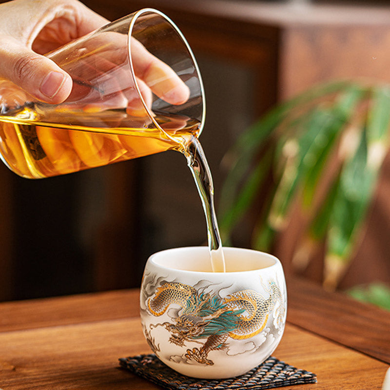Buddha Stones Dragon Phoenix Auspicious Clouds Ceramic Teacup Kung Fu Tea Cup With Gift Box - image 6