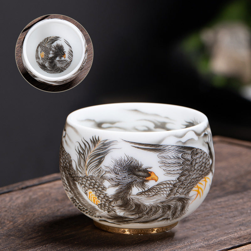 Buddha Stones Phoenix White Porcelain Ceramic Teacup Kung Fu Tea Cup 185ml With Gift Box - image 3