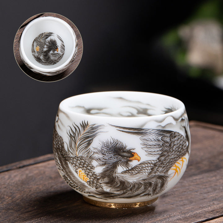 Buddha Stones Phoenix White Porcelain Ceramic Teacup Kung Fu Tea Cup 185ml With Gift Box - image 3