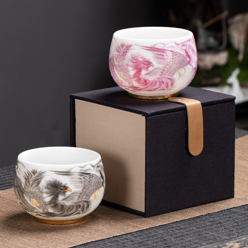 Buddha Stones Phoenix White Porcelain Ceramic Teacup Kung Fu Tea Cup 185ml With Gift Box - image 1