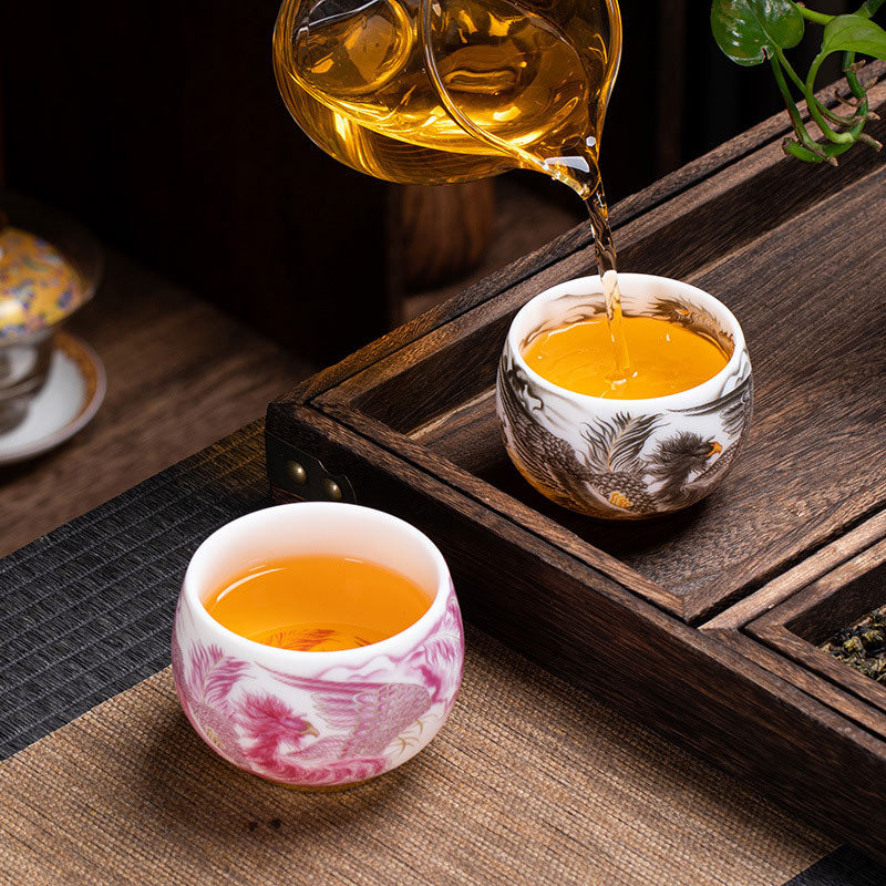 Buddha Stones Phoenix White Porcelain Ceramic Teacup Kung Fu Tea Cup 185ml With Gift Box - image 8