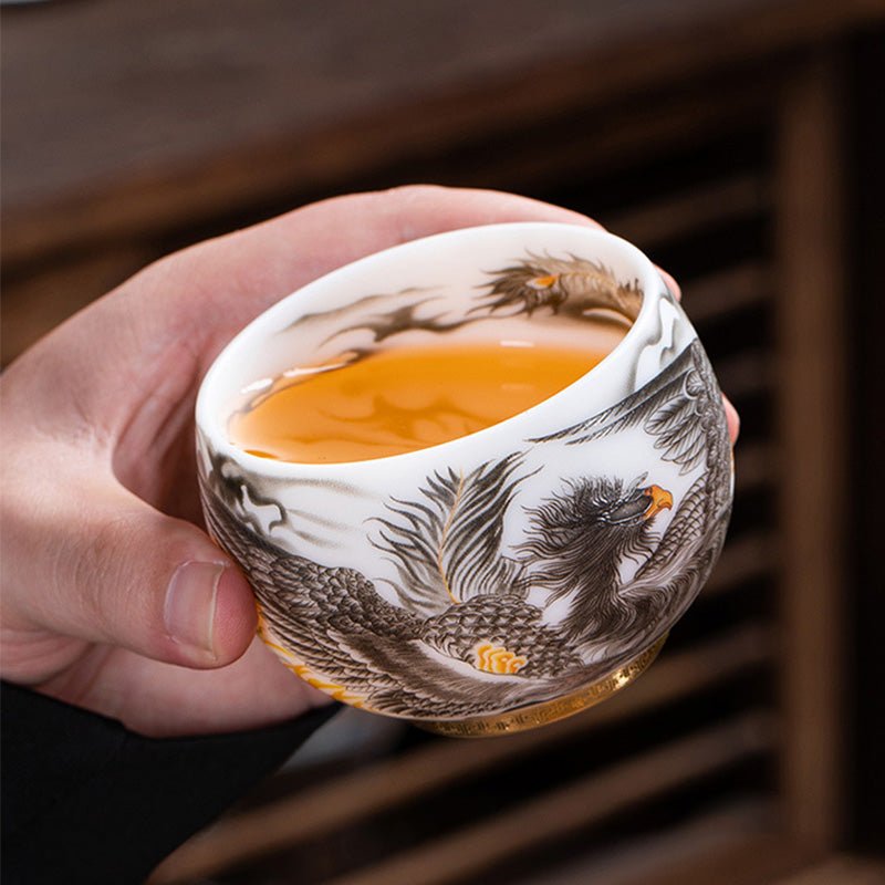 Buddha Stones Phoenix White Porcelain Ceramic Teacup Kung Fu Tea Cup 185ml With Gift Box - image 2
