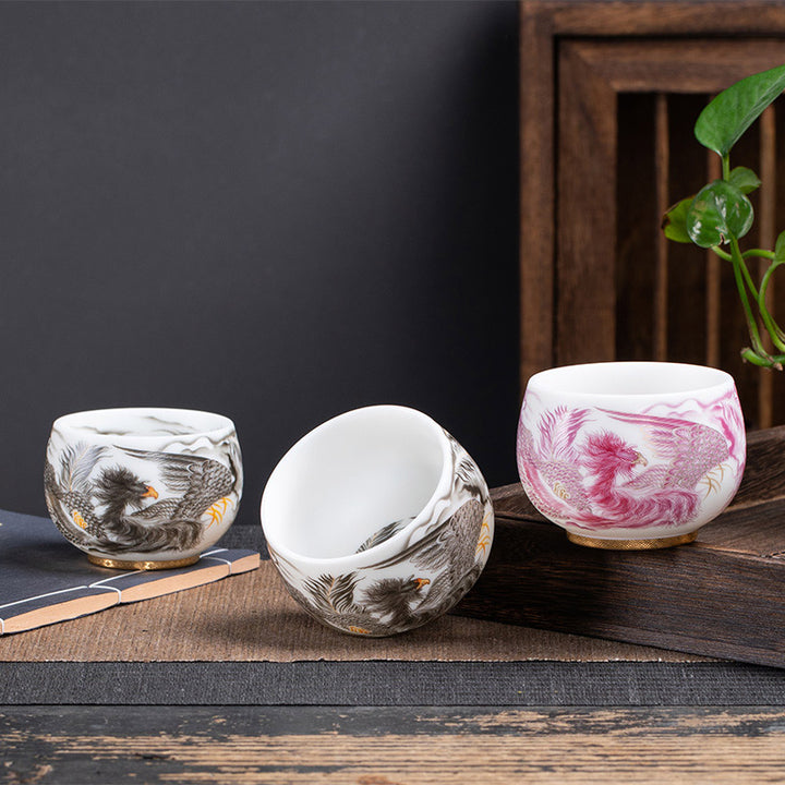 Buddha Stones Phoenix White Porcelain Ceramic Teacup Kung Fu Tea Cup 185ml With Gift Box - image 9