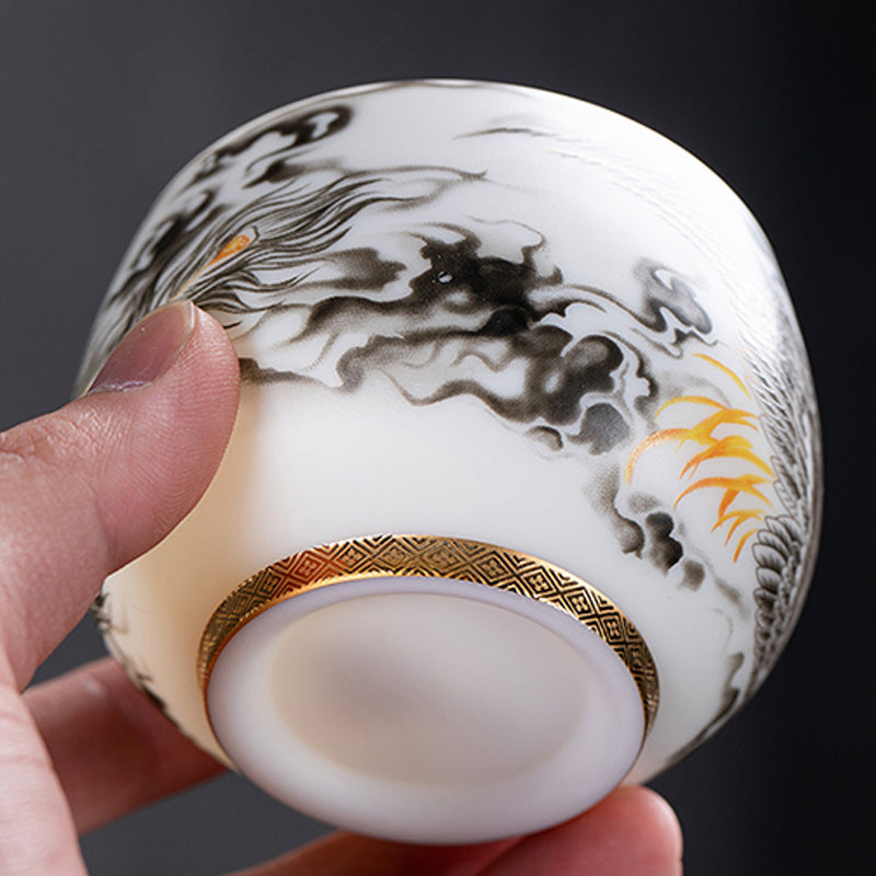 Buddha Stones Phoenix White Porcelain Ceramic Teacup Kung Fu Tea Cup 185ml With Gift Box - image 4