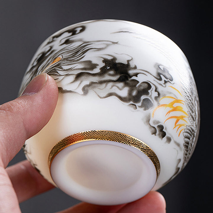 Buddha Stones Phoenix White Porcelain Ceramic Teacup Kung Fu Tea Cup 185ml With Gift Box - image 4